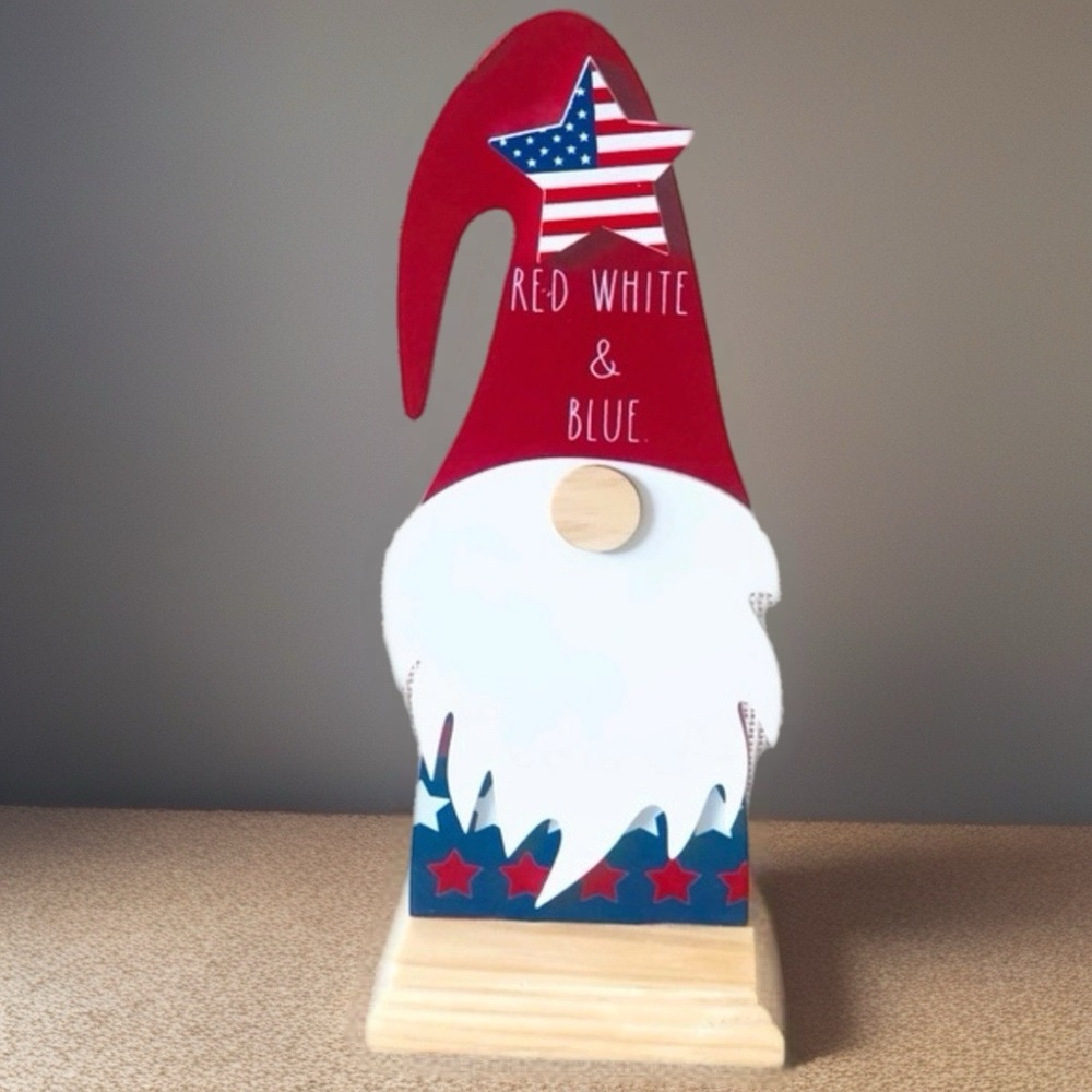 Rae Dunn Patriotic Gnome Red White Blue Wood Shelf Decor 4th July Memorial Day - Picture 9 of 9